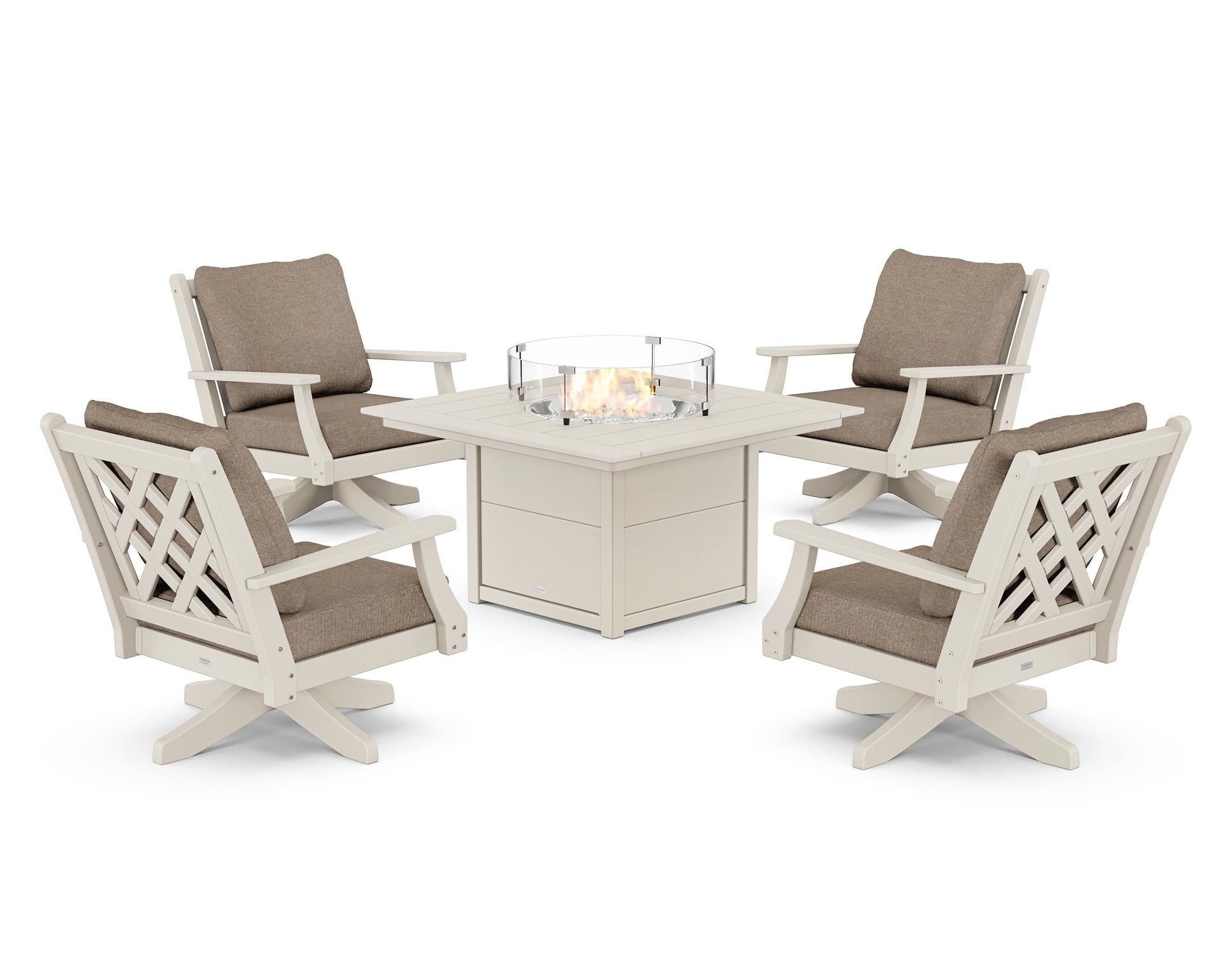 Wovendale 5-Piece Deep Seating Swivel Conversation Set with Fire Pit Table