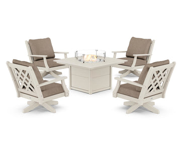 Wovendale 5-Piece Deep Seating Swivel Conversation Set with Fire Pit Table