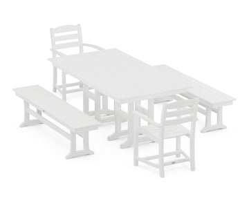 La Casa Café 5-Piece Farmhouse Dining Set with Benches