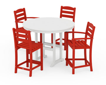 La Casa Café 5-Piece Round Farmhouse Counter Dining Set