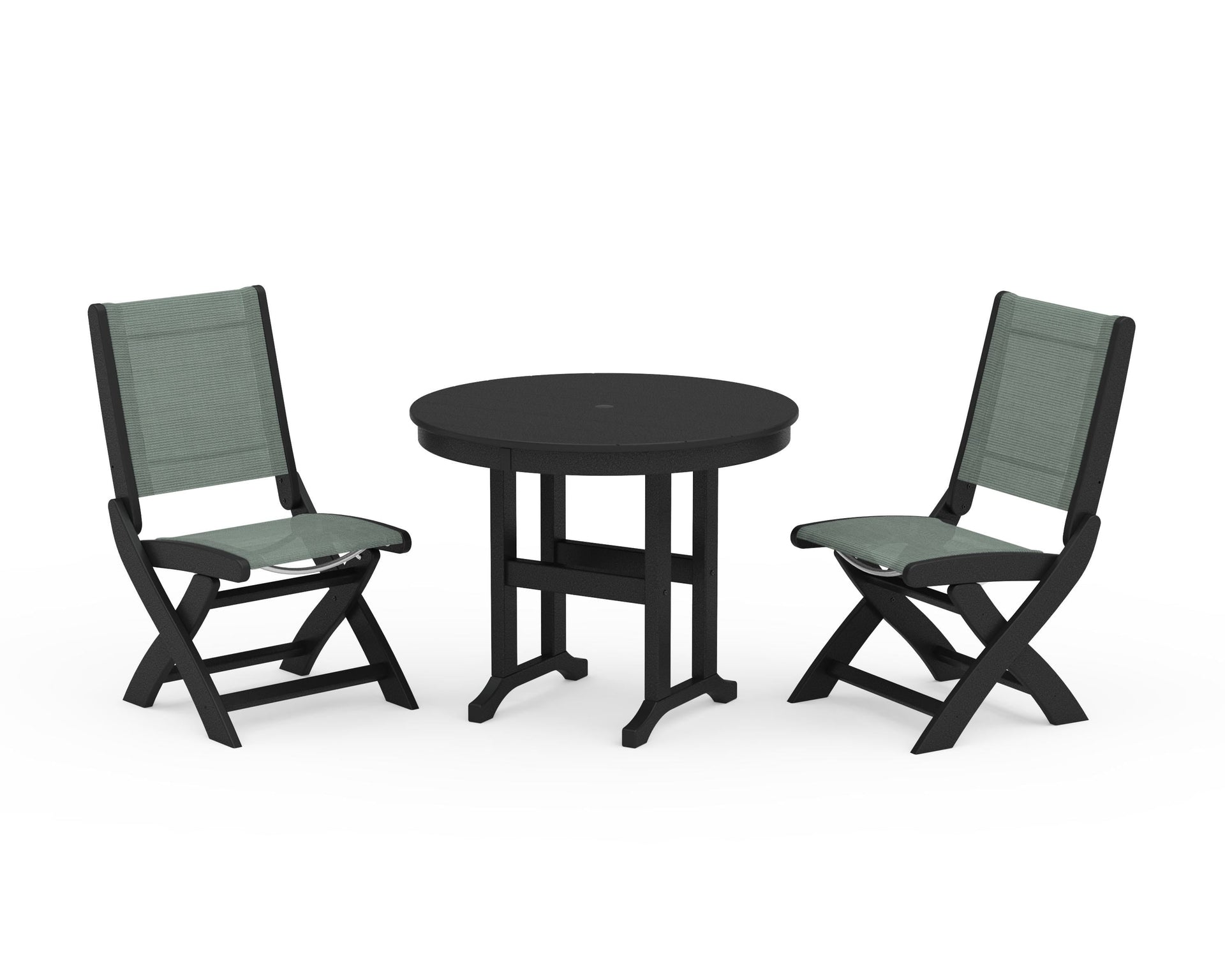 Coastal Folding Side Chair 3-Piece Round Dining Set