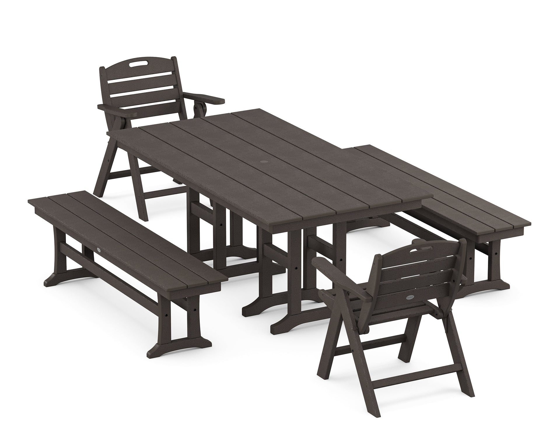 Nautical Lowback 5-Piece Farmhouse Dining Set with Benches