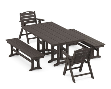 Nautical Lowback 5-Piece Farmhouse Dining Set with Benches