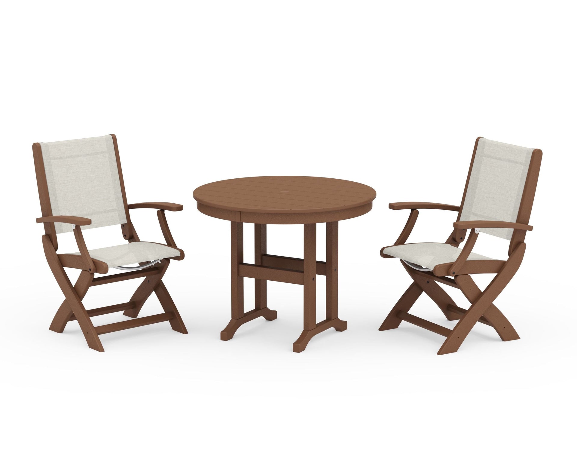 Coastal Folding Chair 3-Piece Round Dining Set