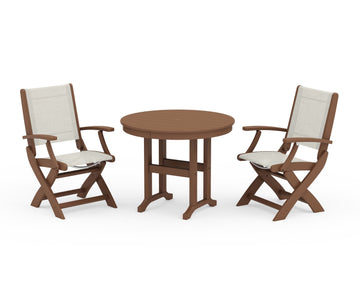 Coastal Folding Chair 3-Piece Round Dining Set