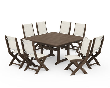 Coastal Folding Side Chair 9-Piece Farmhouse Dining Set
