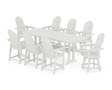 Vineyard Curveback Adirondack Swivel 9-Piece Farmhouse Counter Set with Trestle Legs