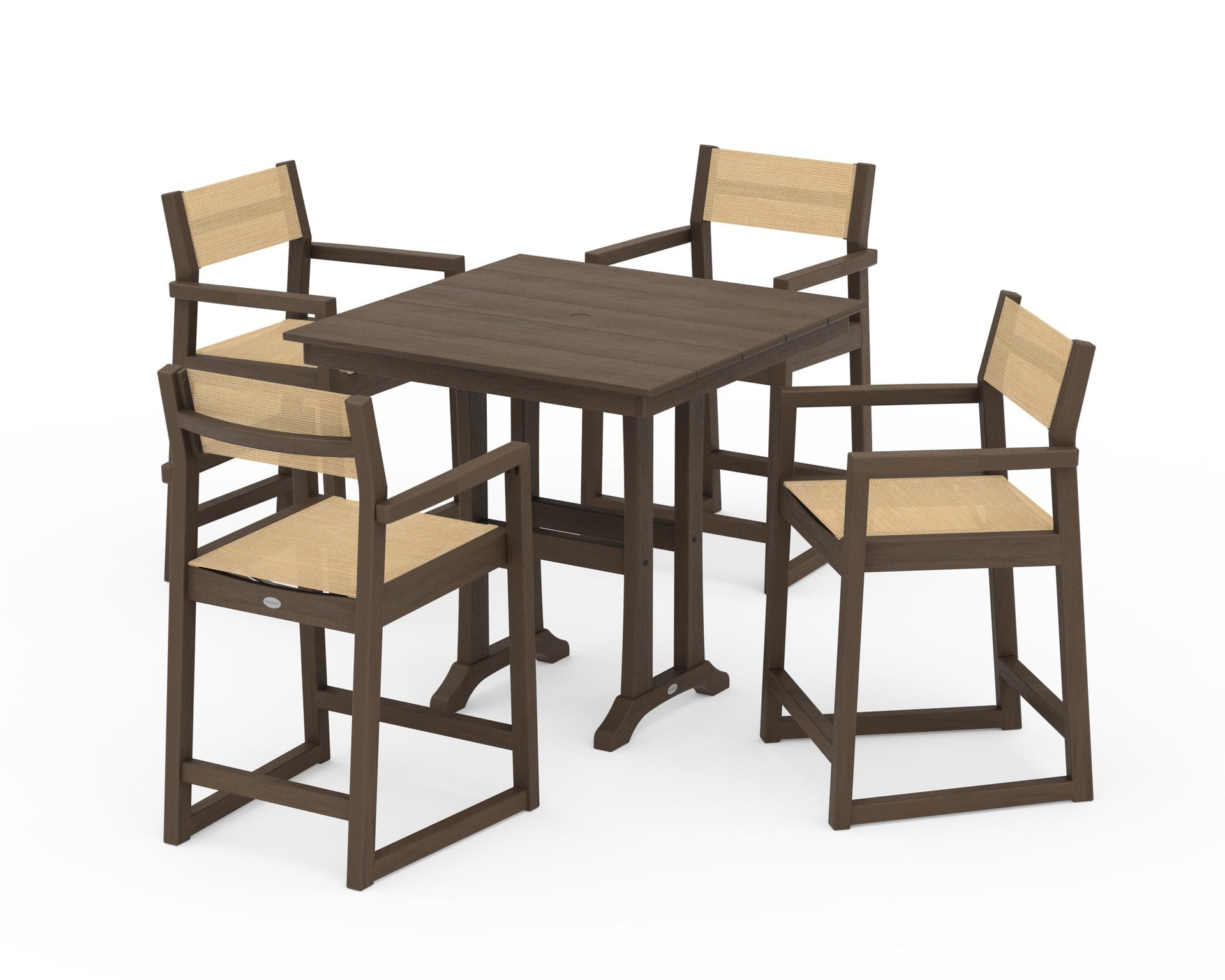 EDGE Sling Arm Chair 5-Piece Farmhouse Counter Set with Trestle Legs