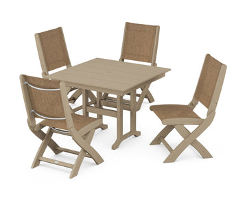 Coastal Folding Side Chair 5-Piece Farmhouse Dining Set