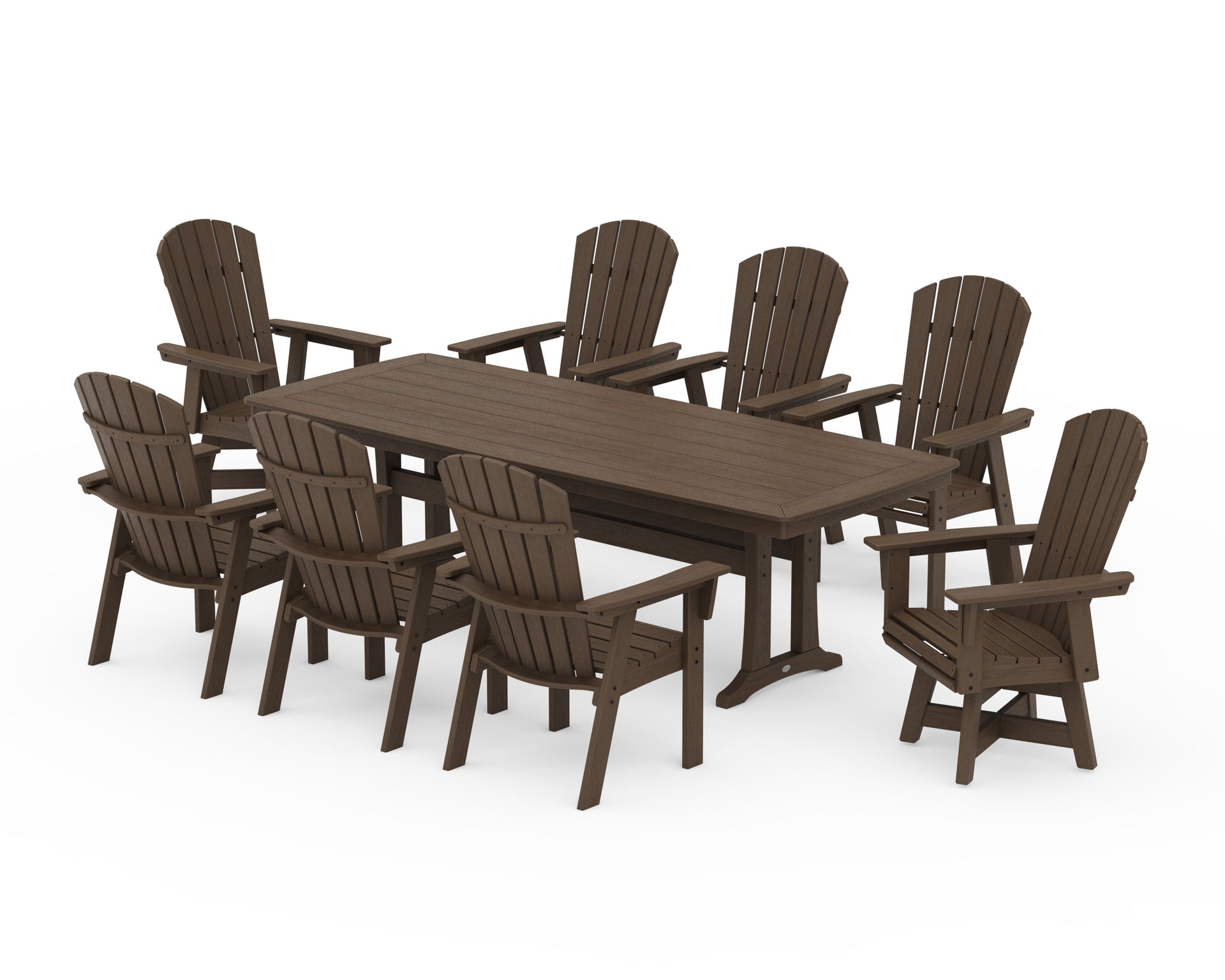 Nautical Curveback Adirondack Swivel 9-Piece Dining Set with Trestle Legs