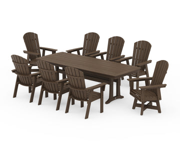 Nautical Curveback Adirondack Swivel 9-Piece Dining Set with Trestle Legs