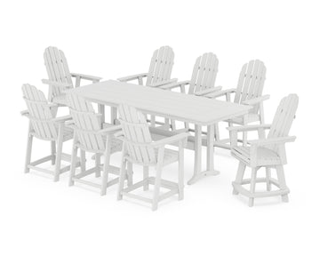 Vineyard Curveback Adirondack Swivel 9-Piece Farmhouse Counter Set with Trestle Legs