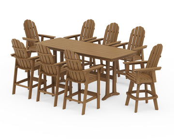 Vineyard Curveback Adirondack Swivel 9-Piece Bar Set with Trestle Legs