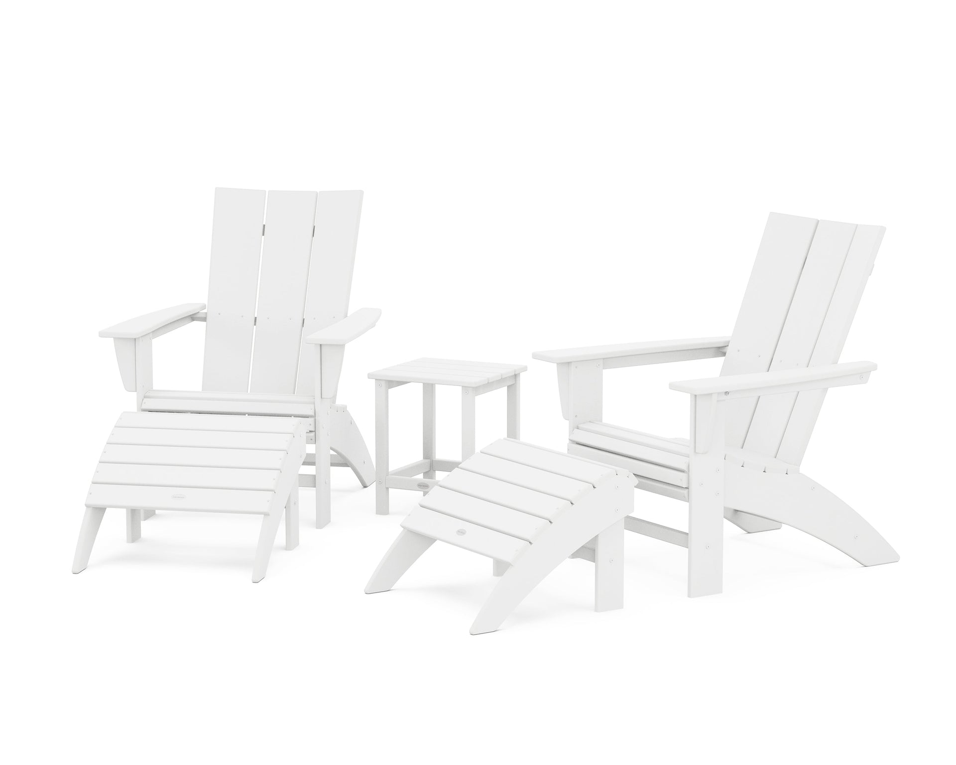 Modern Curveback Adirondack Chair 5-Piece Set with Ottomans and 18" Side Table