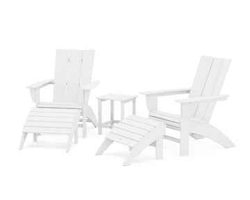 Modern Curveback Adirondack Chair 5-Piece Set with Ottomans and 18" Side Table