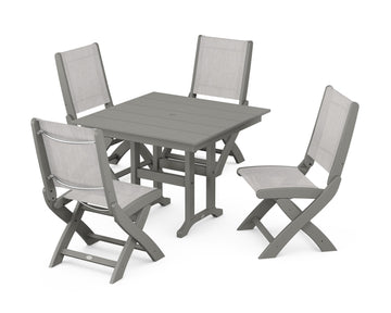 Coastal Folding Side Chair 5-Piece Farmhouse Dining Set