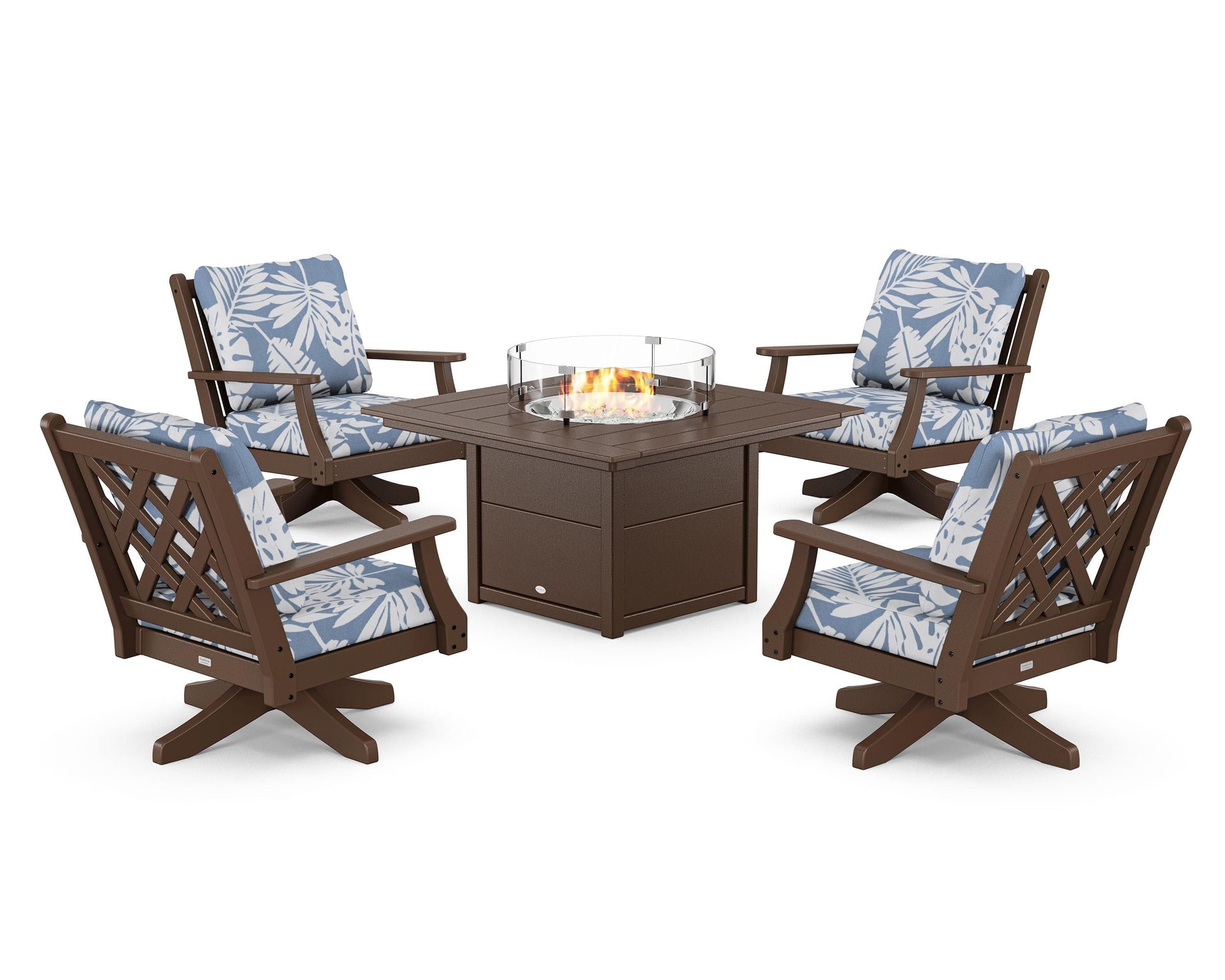 Wovendale 5-Piece Deep Seating Swivel Conversation Set with Fire Pit Table