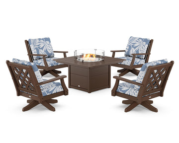 Wovendale 5-Piece Deep Seating Swivel Conversation Set with Fire Pit Table