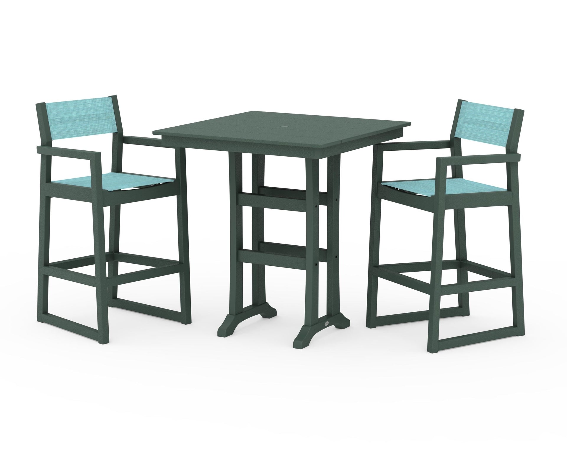 EDGE Sling Arm Chair 3-Piece Farmhouse Bar Set with Trestle Legs