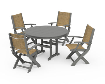 Coastal Folding Chair 5-Piece Round Dining Set