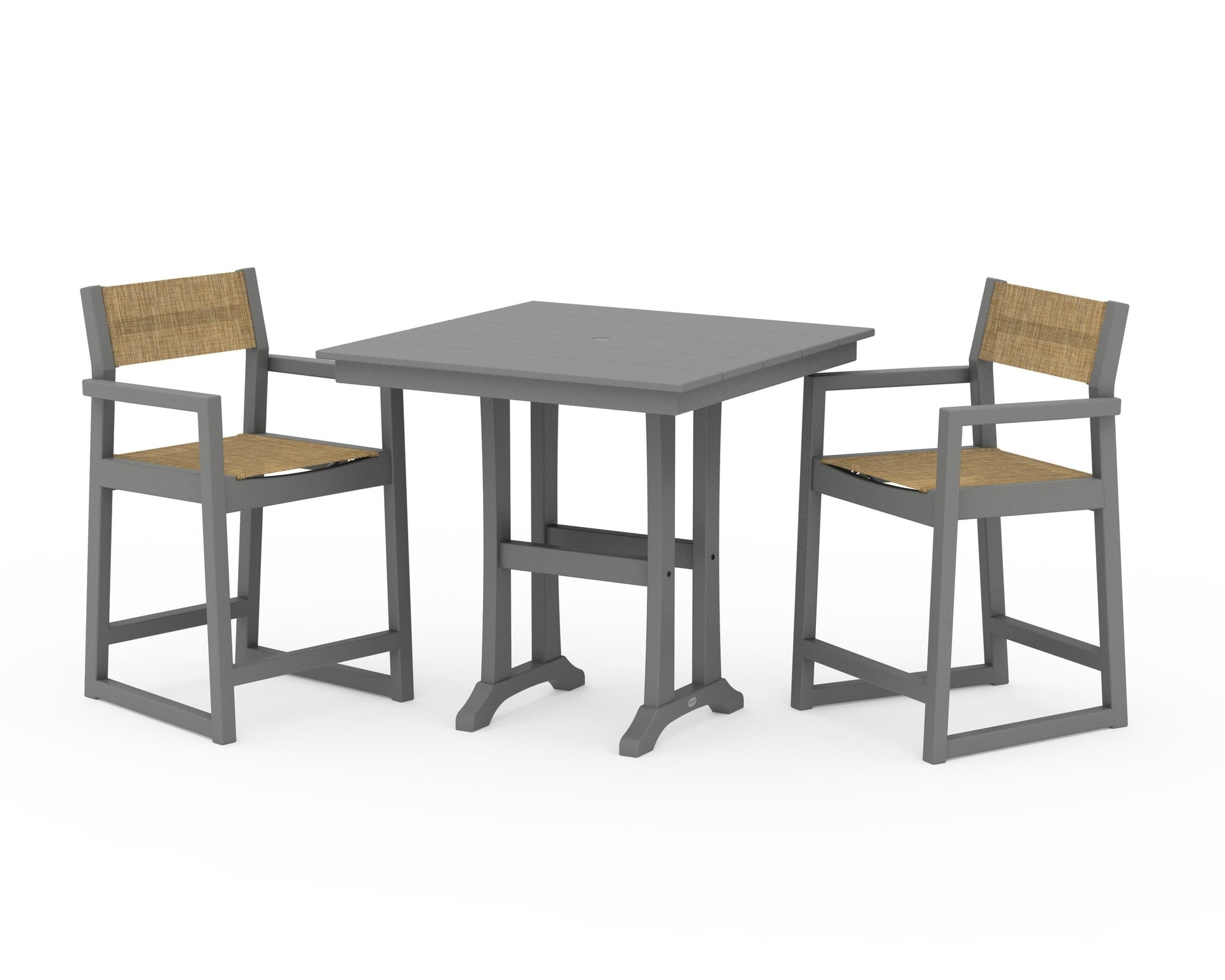 EDGE Sling Arm Chair 3-Piece Farmhouse Counter Set with Trestle Legs