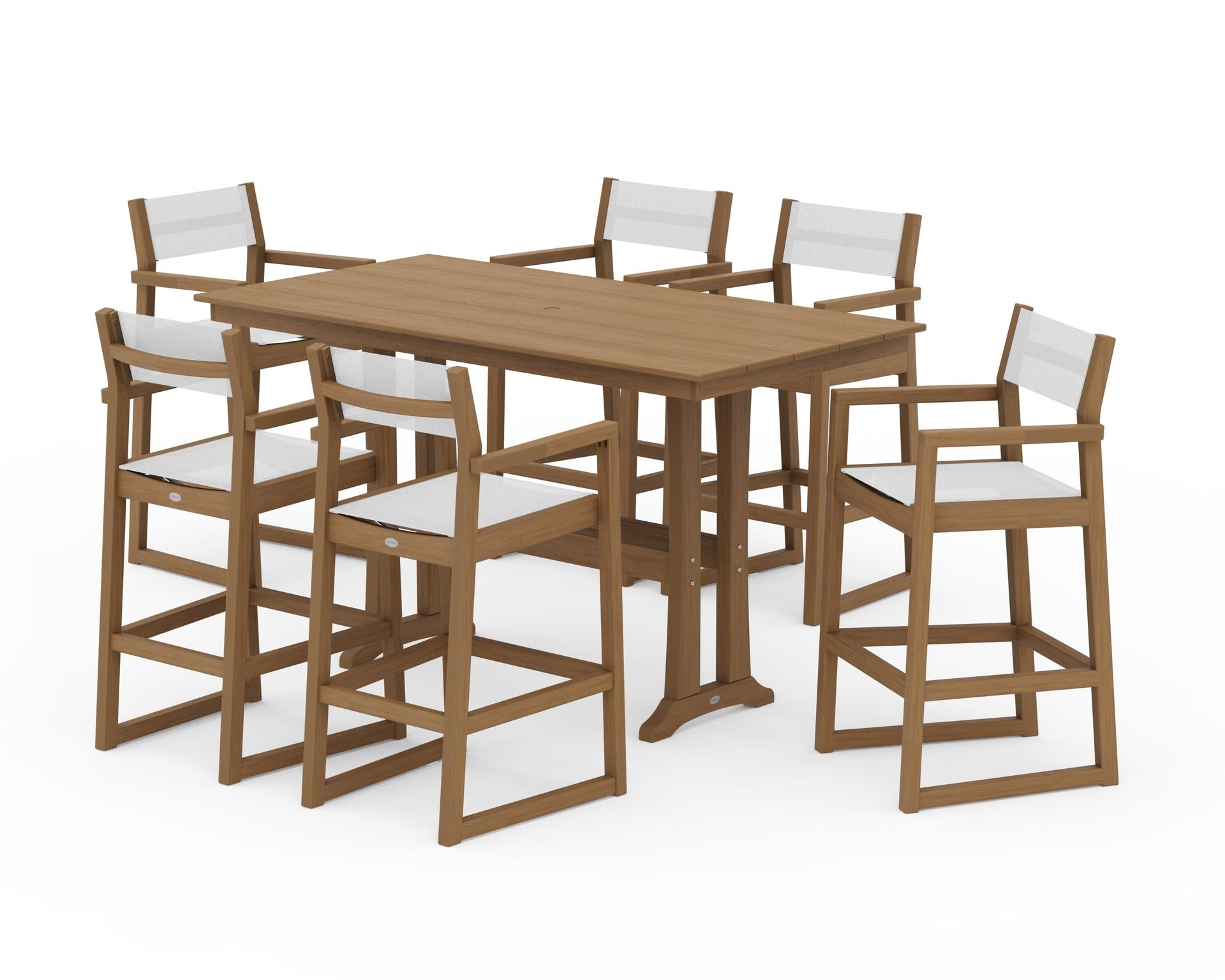 EDGE Sling Arm Chair 7-Piece Farmhouse Bar Set with Trestle Legs