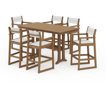 EDGE Sling Arm Chair 7-Piece Farmhouse Bar Set with Trestle Legs