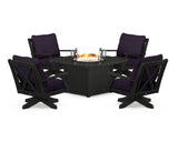 Braxton 5-Piece Deep Seating Swivel Conversation Set with Fire Pit Table
