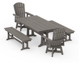 Nautical Curveback Adirondack Swivel Chair 5-Piece Farmhouse Dining Set With Trestle Legs and Benches