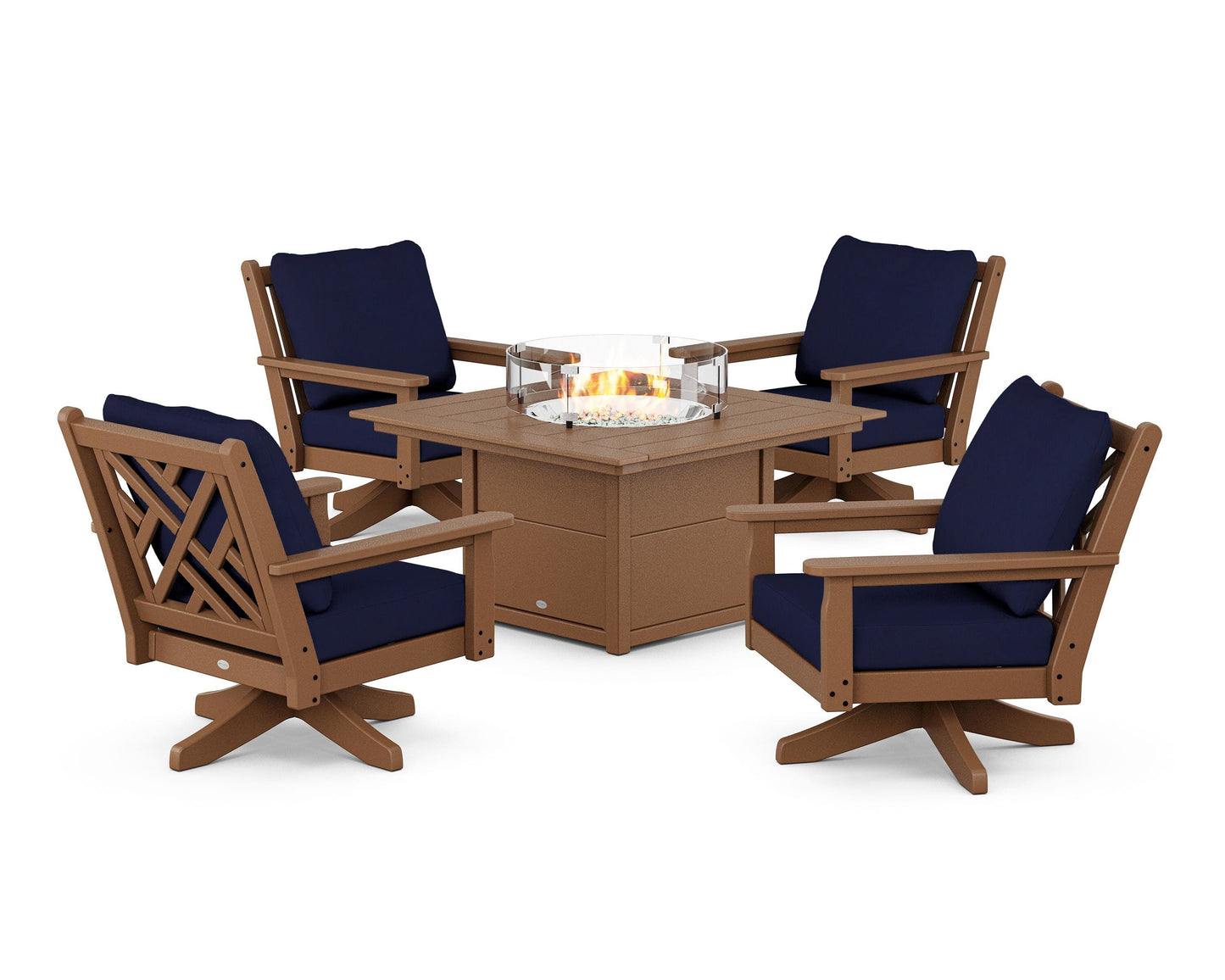 Chippendale 5-Piece Deep Seating Swivel Conversation Set with Fire Pit Table
