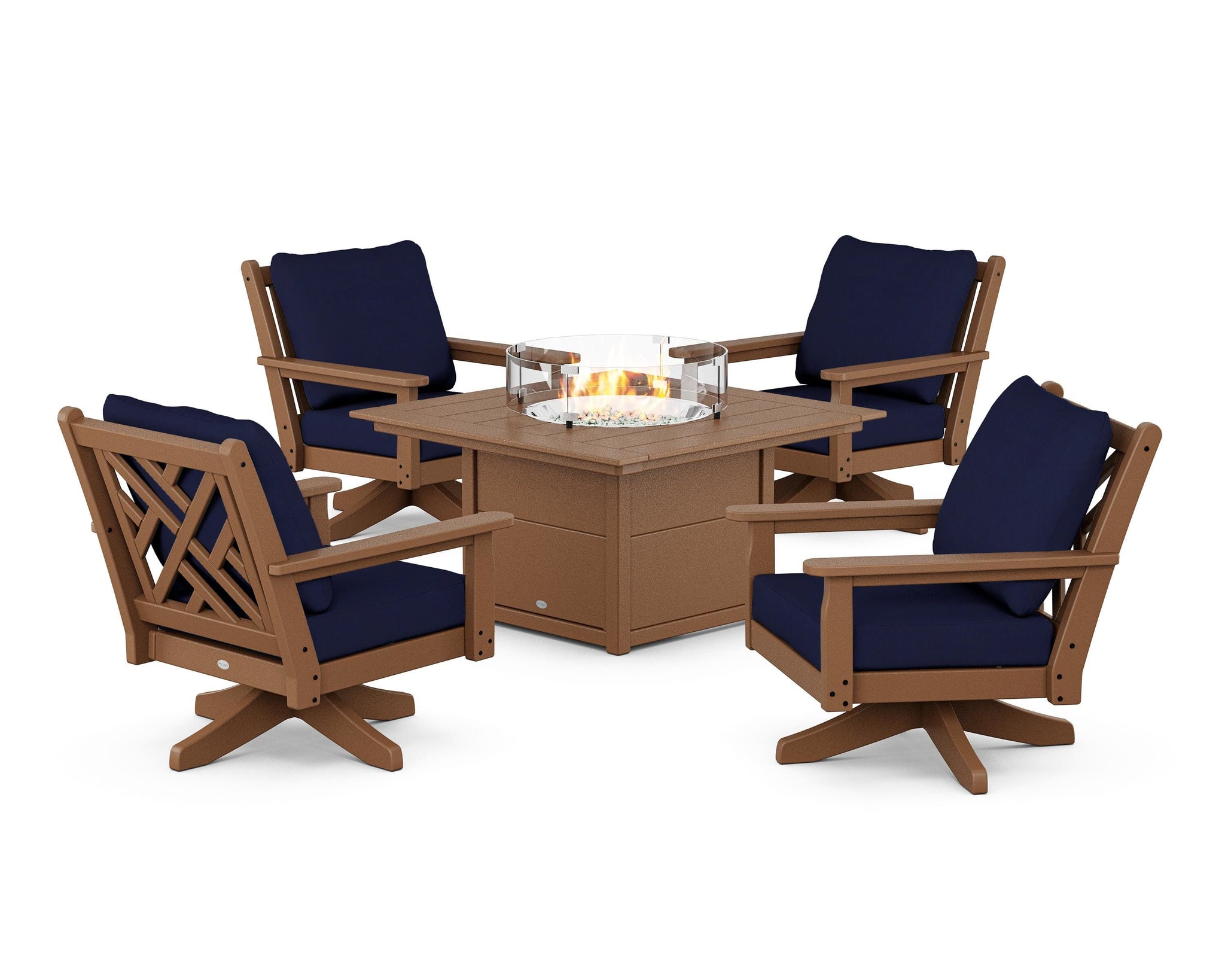 Chippendale 5-Piece Deep Seating Swivel Conversation Set with Fire Pit Table