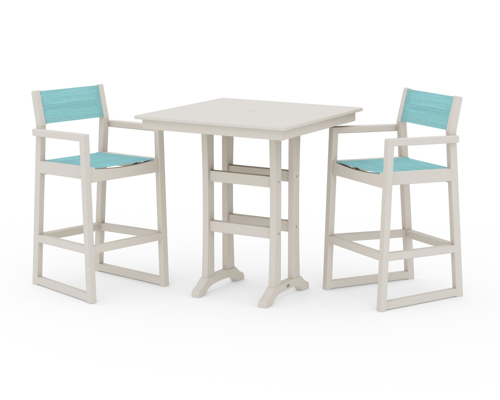 EDGE Sling Arm Chair 3-Piece Farmhouse Bar Set with Trestle Legs