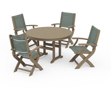 Coastal Folding Chair 5-Piece Round Dining Set