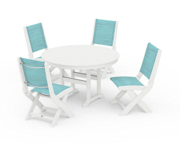 Coastal Folding Side Chair 5-Piece Round Dining Set