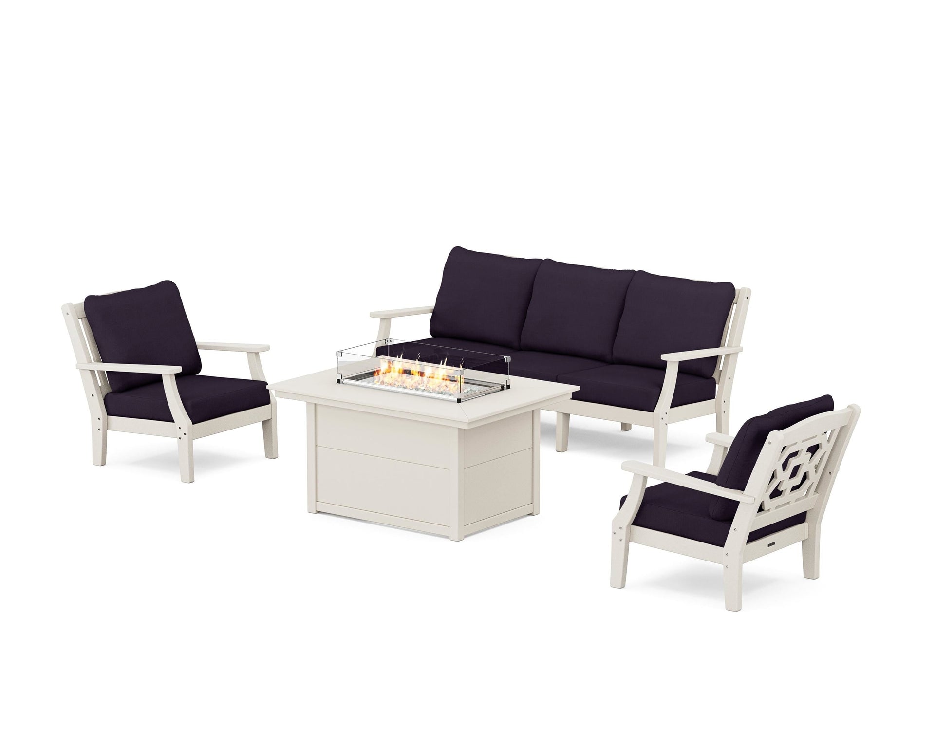 Chinoiserie Deep Seating Fire Pit Table Set