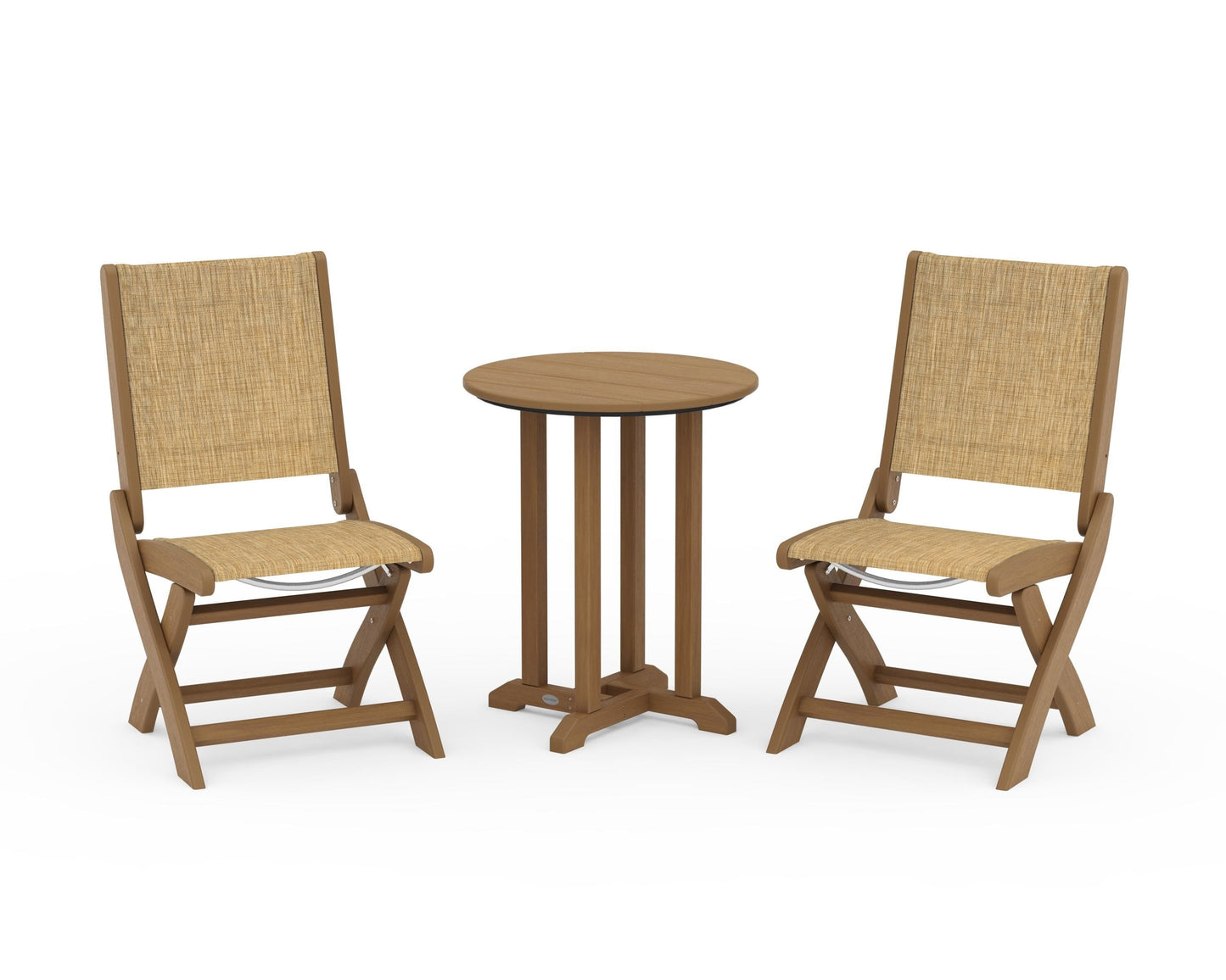 Coastal Folding Side Chair 3-Piece Round Bistro Dining Set
