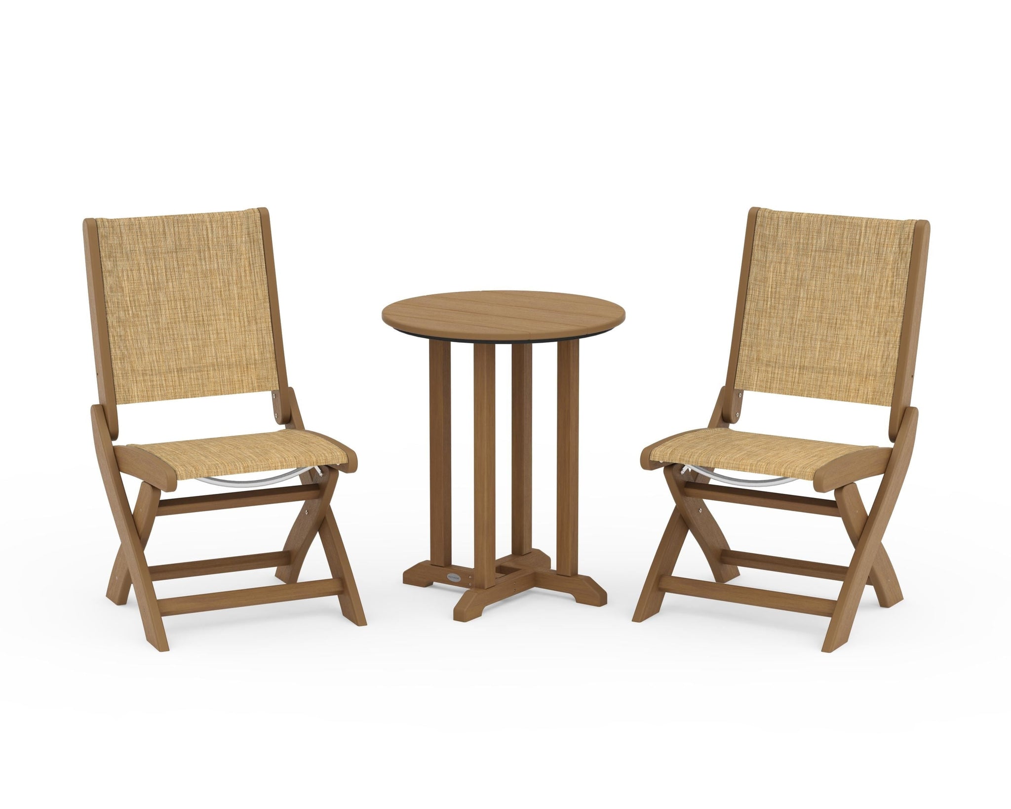 Coastal Folding Side Chair 3-Piece Round Bistro Dining Set