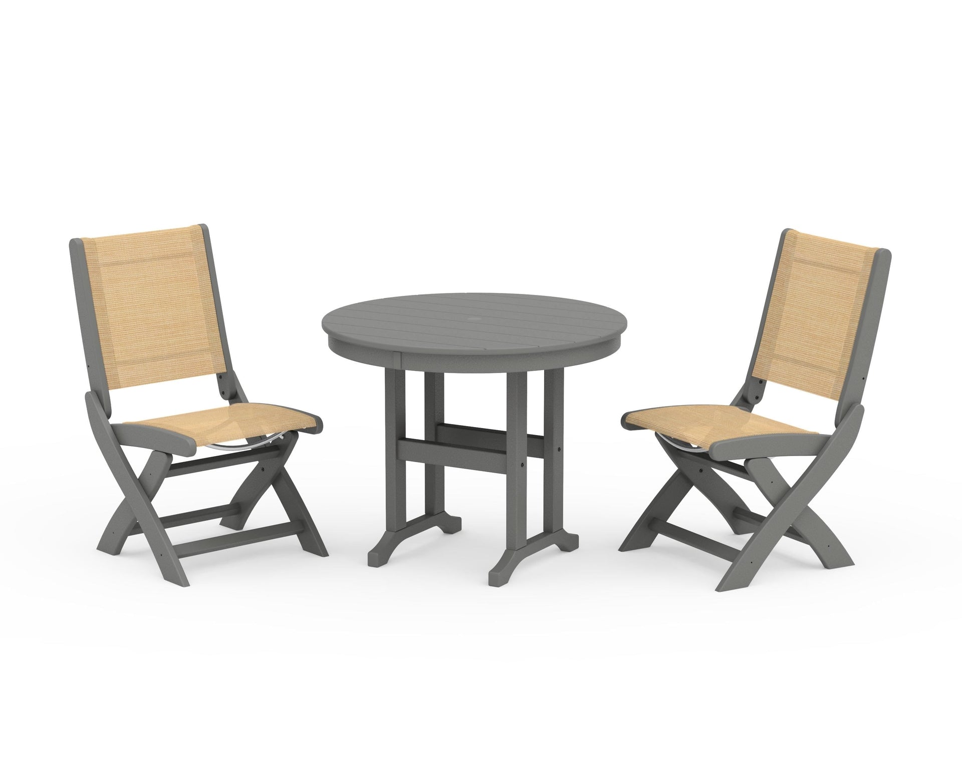 Coastal Folding Side Chair 3-Piece Round Dining Set