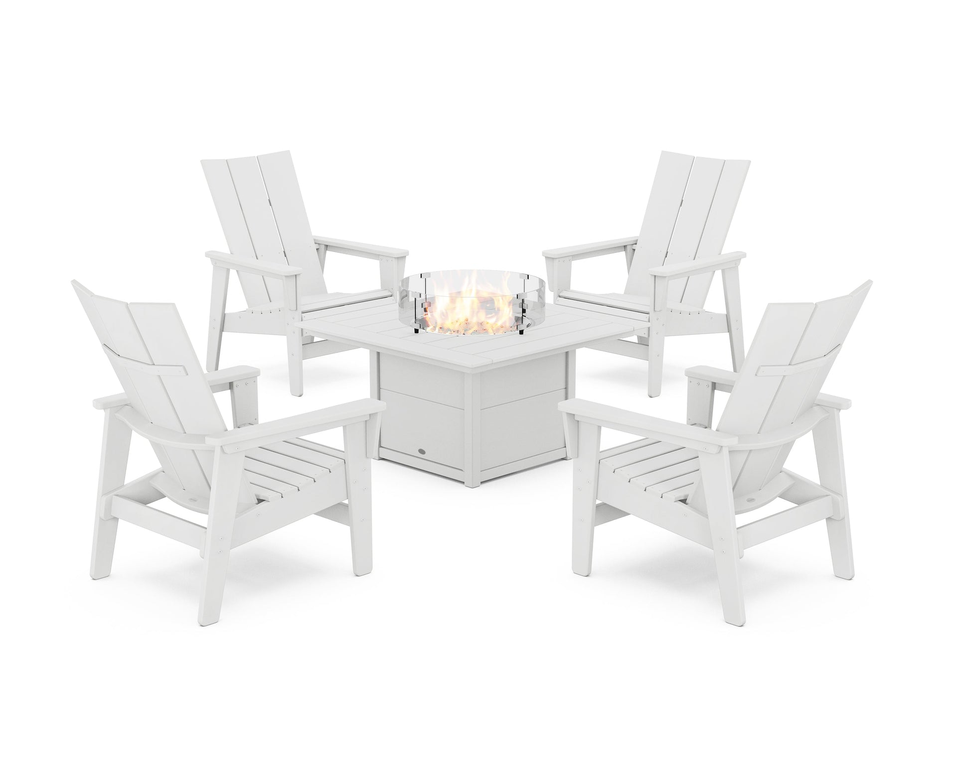 5-Piece Modern Grand Upright Adirondack Conversation Set with Fire Pit Table