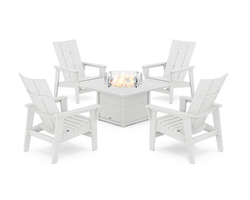 5-Piece Modern Grand Upright Adirondack Conversation Set with Fire Pit Table
