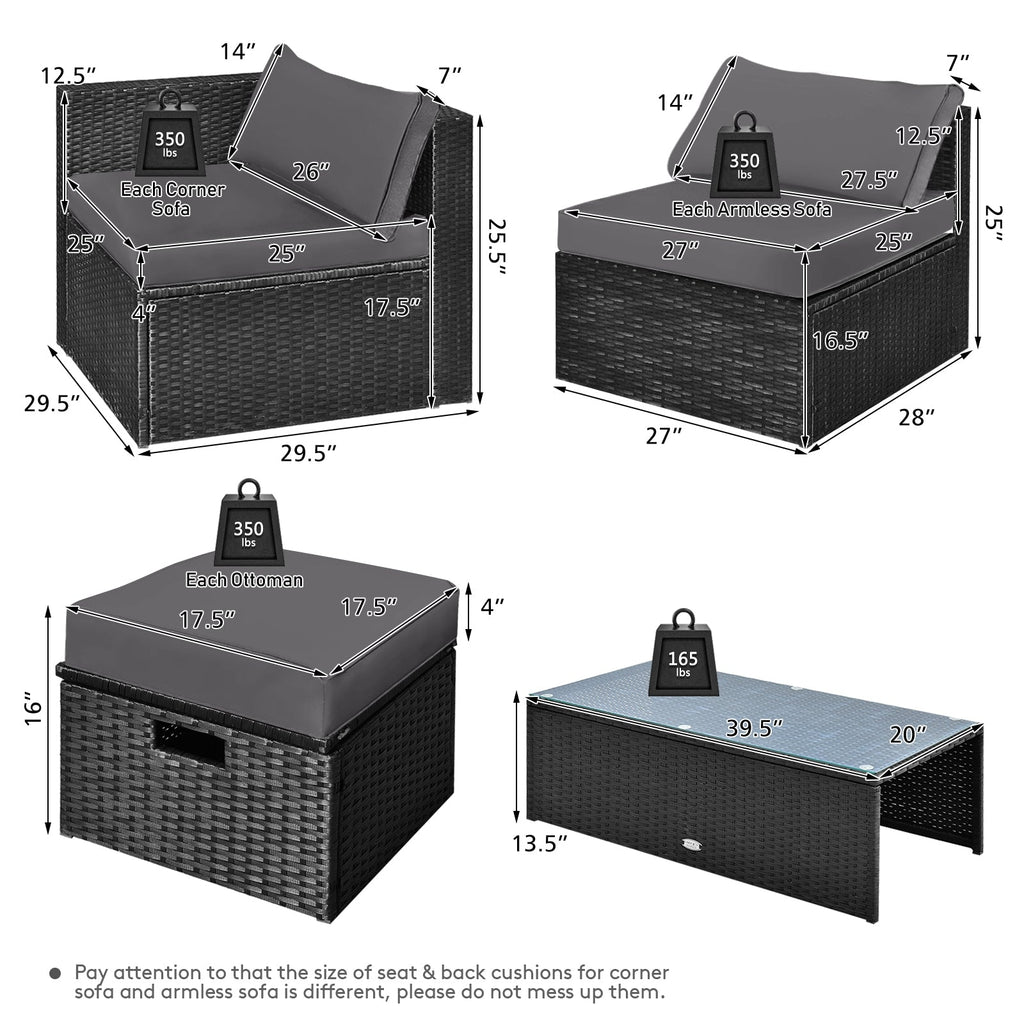 Costway 8-Piece Patio Rattan Furniture Set Storage Table Gray 60532897 New