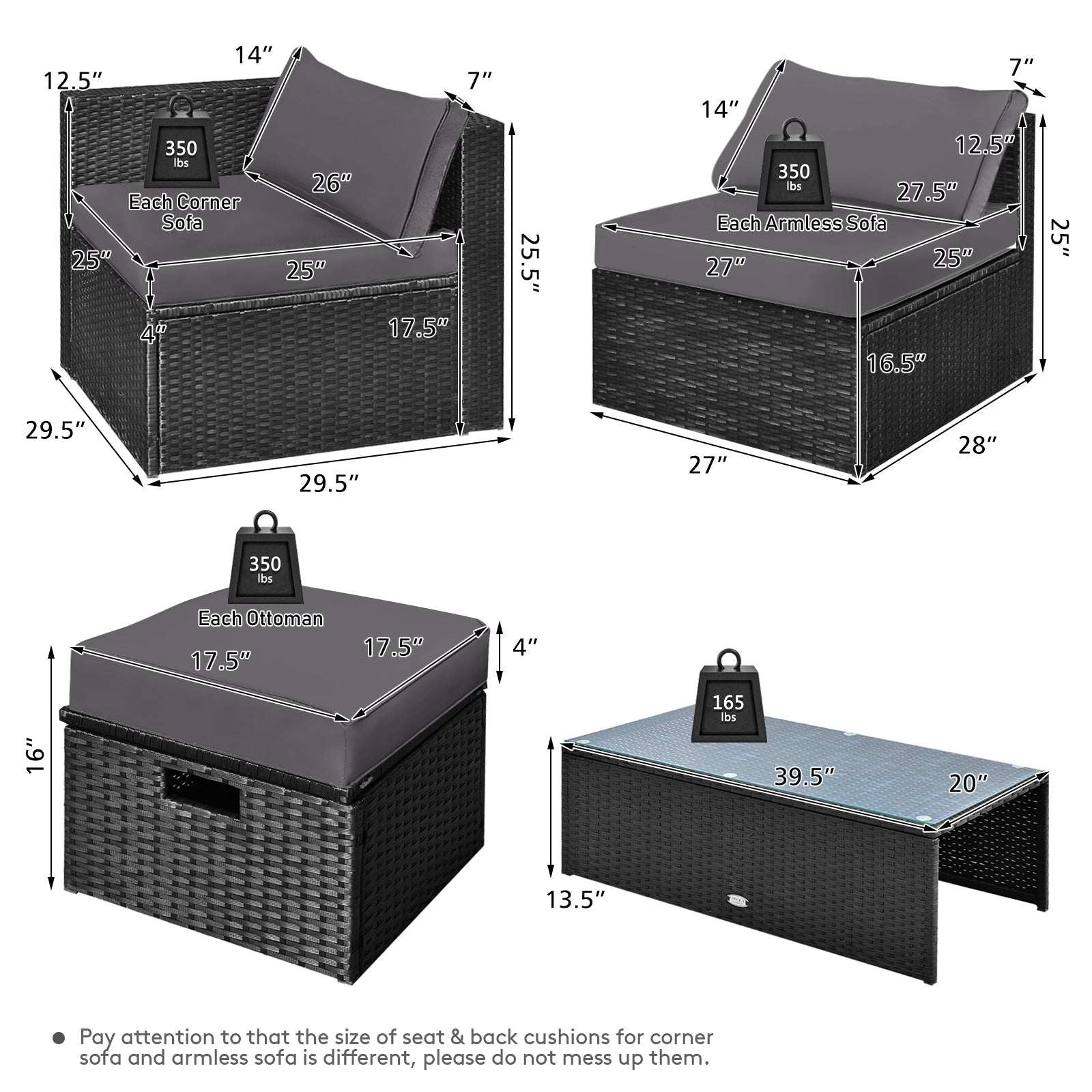 Costway 8-Piece Patio Rattan Furniture Set Storage Table Gray 60532897 New