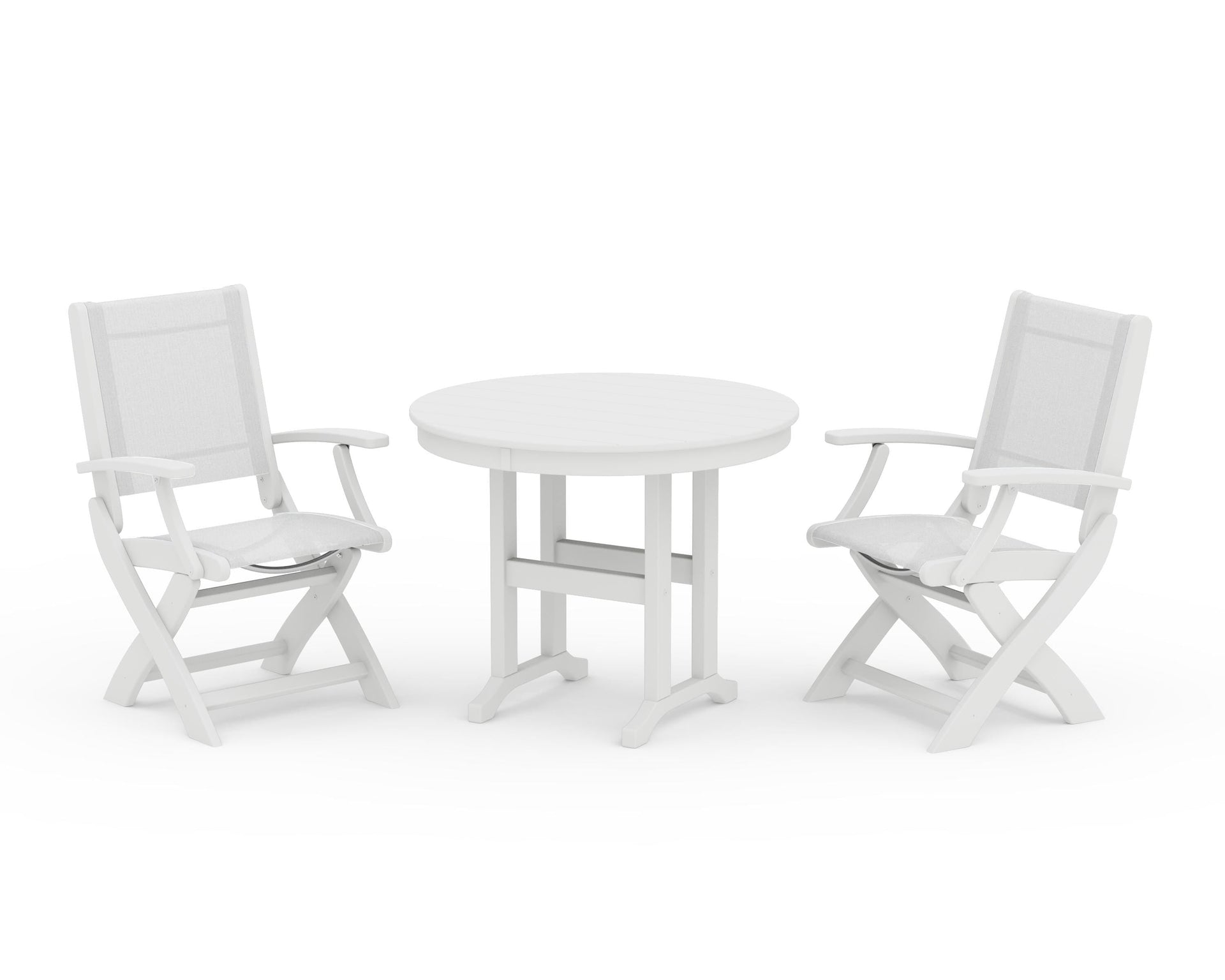 Coastal Folding Chair 3-Piece Round Dining Set