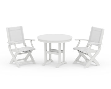 Coastal Folding Chair 3-Piece Round Dining Set