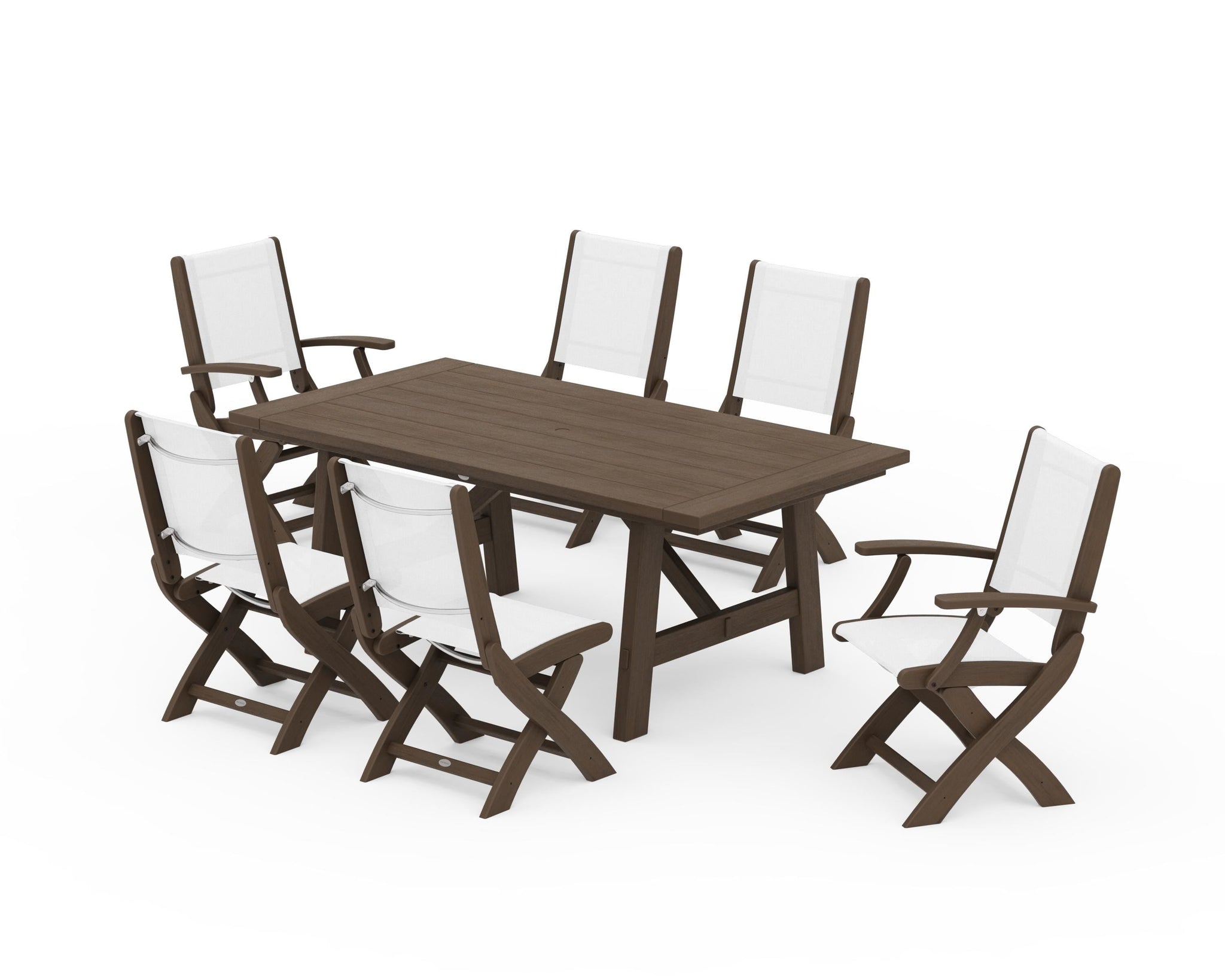 Coastal Folding Chair 7-Piece Rustic Farmhouse Dining Set