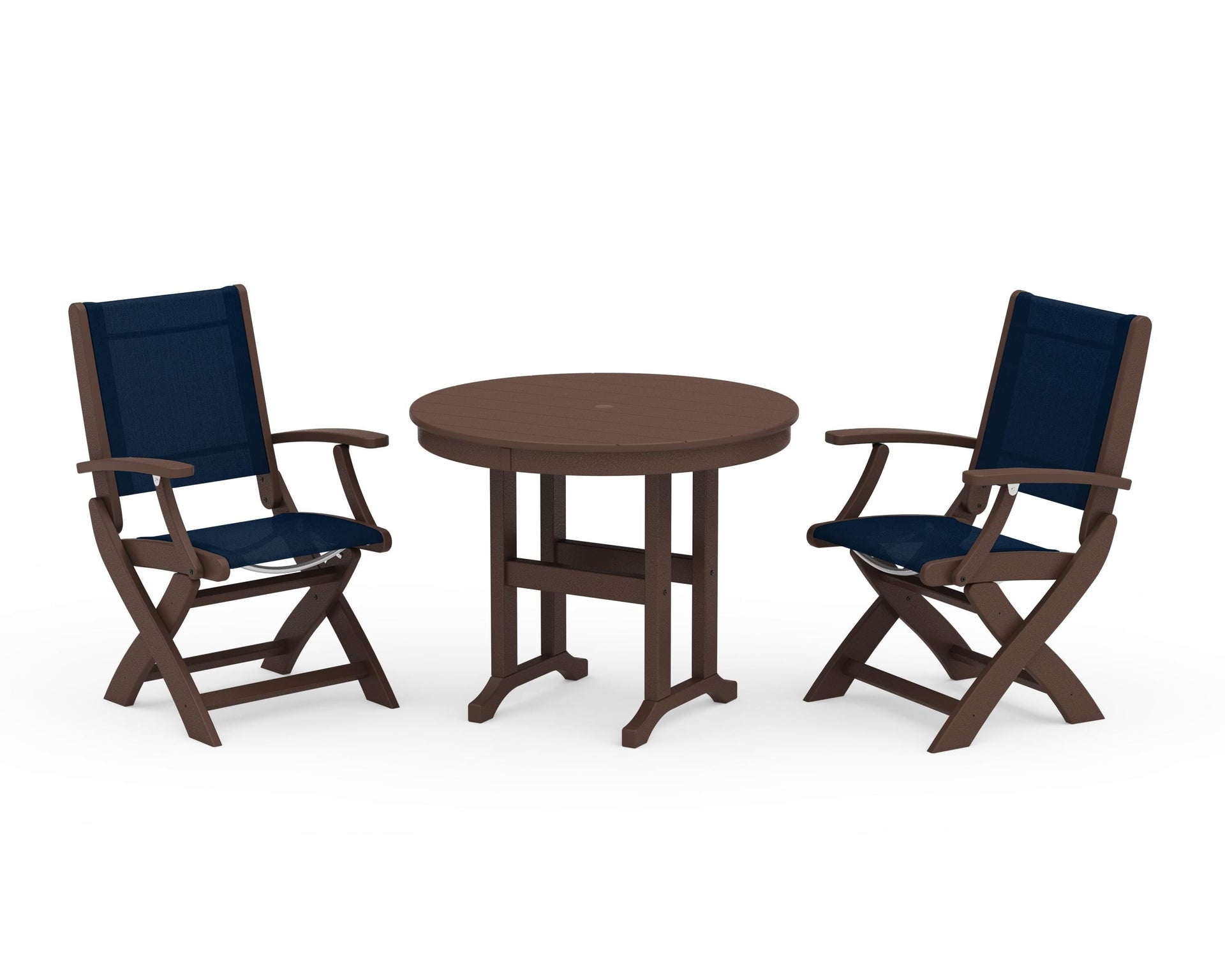 Coastal Folding Chair 3-Piece Round Dining Set