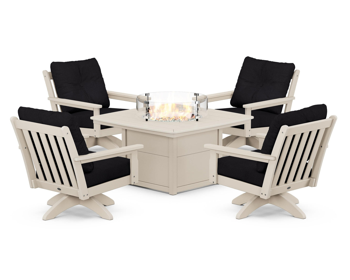 Vineyard 5-Piece Deep Seating Swivel Conversation Set with Fire Pit Table