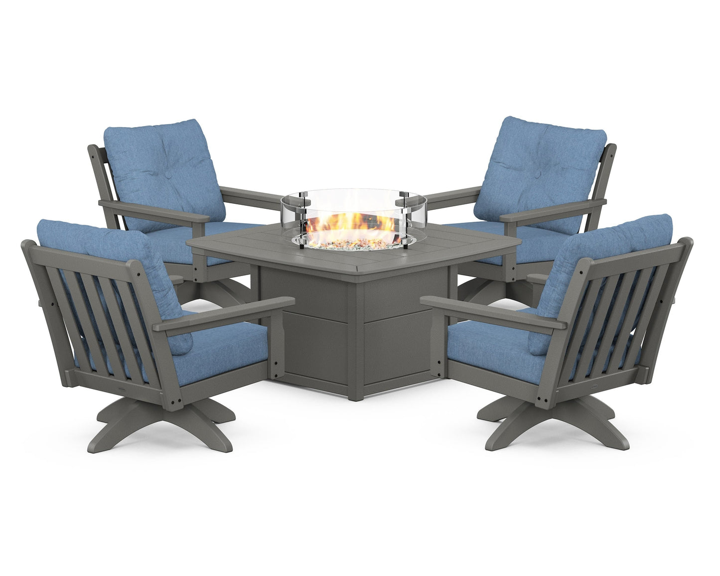 Vineyard 5-Piece Deep Seating Swivel Conversation Set with Fire Pit Table