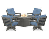 Vineyard 5-Piece Deep Seating Swivel Conversation Set with Fire Pit Table