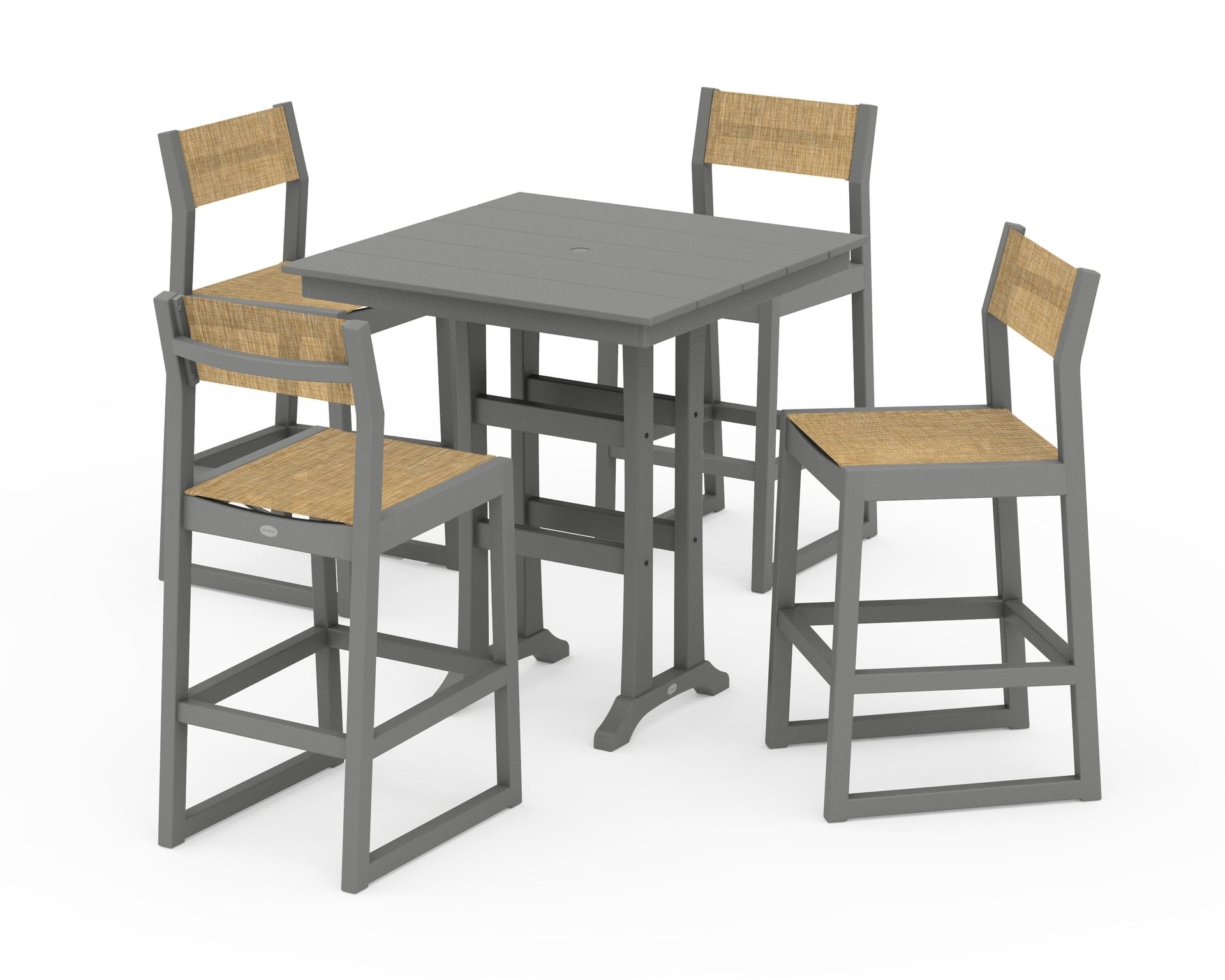 EDGE Sling Arm Chair 5-Piece Farmhouse Bar Set with Trestle Legs